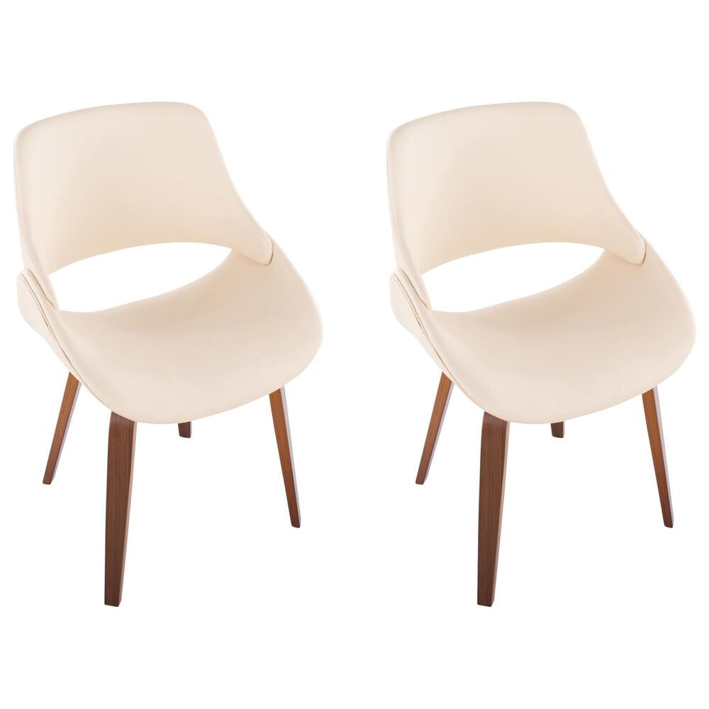 LumiSource Fabrico Side Chair with Cream Faux Leather Cushion in Walnut (Set of 2), , large