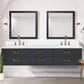 Lexora Home Castor 84" Double Bathroom Vanity in Black with 2 cm White Quartz Top and Rectangular Sinks, , large