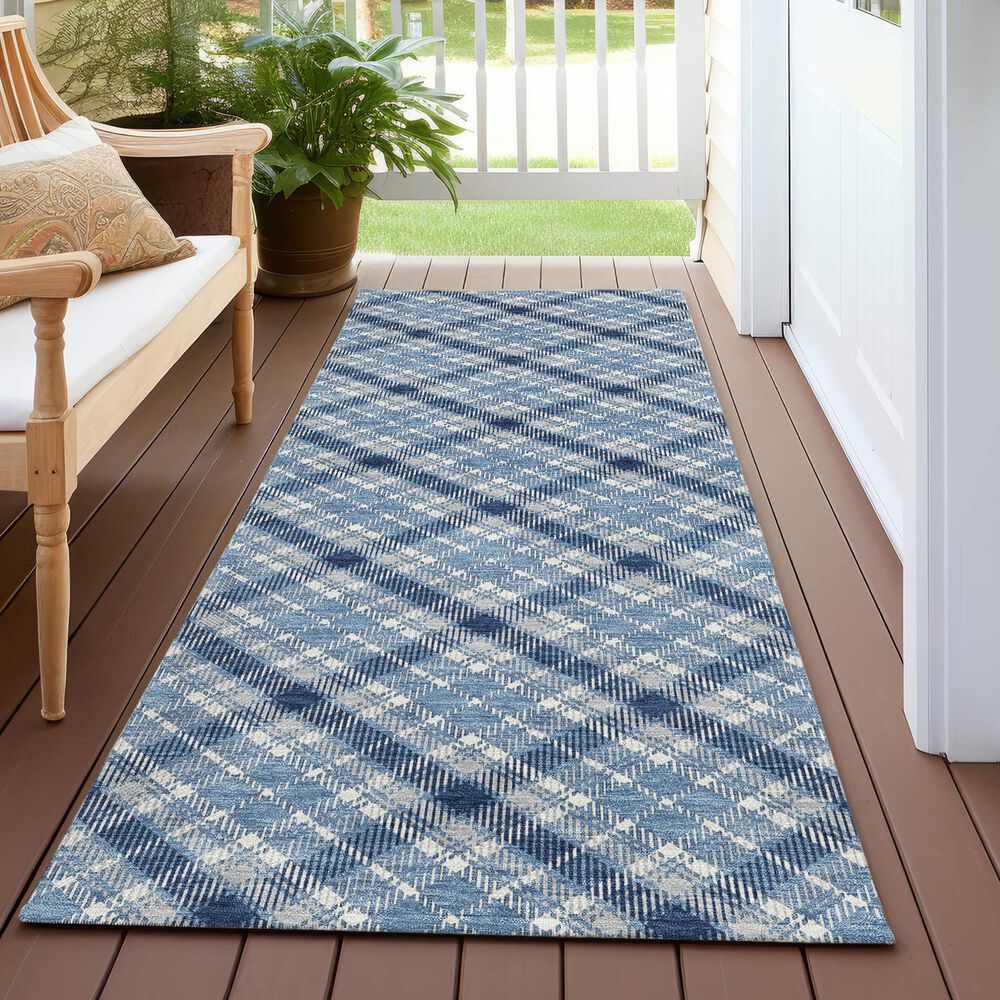Dalyn Rug Company Soft Essentials Plaid Denim 2'3" x 7'6" Indoor/Outdoor Runner, , large