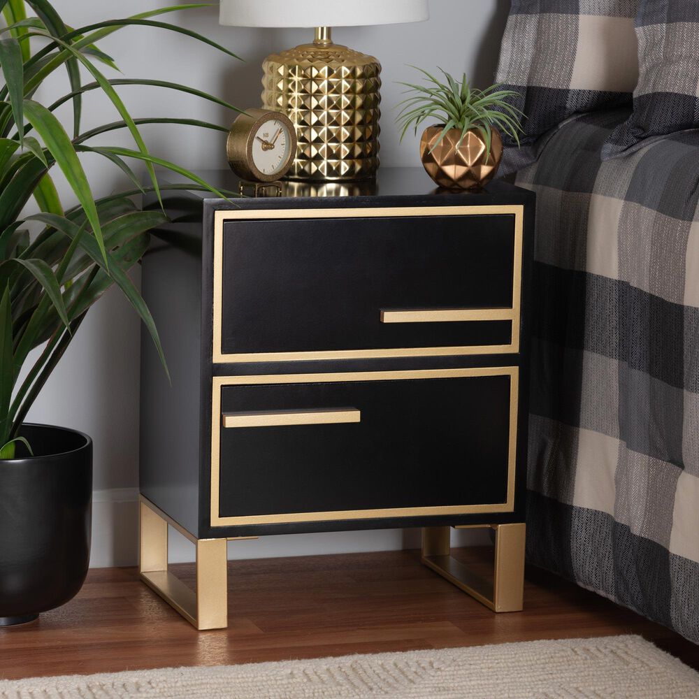 Baxton Studio Giolla 2-Drawer End Table in Black and Gold, , large