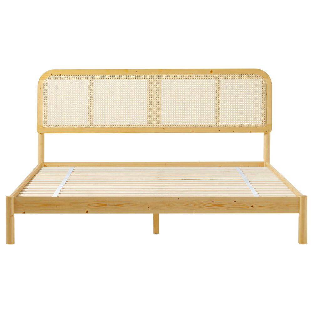 Walker Edison Neru King Platform Bed with Curved Rattan Headboard in Natural, , large