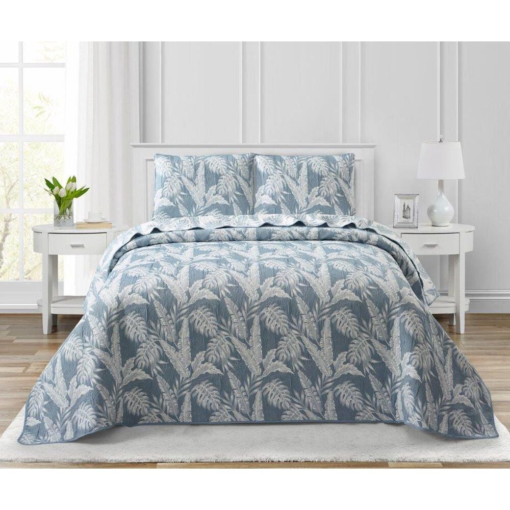 Duke Imports Virah Bella Jacquard 3-Piece Full/Queen Quilt Set in Slate Tropics, , large
