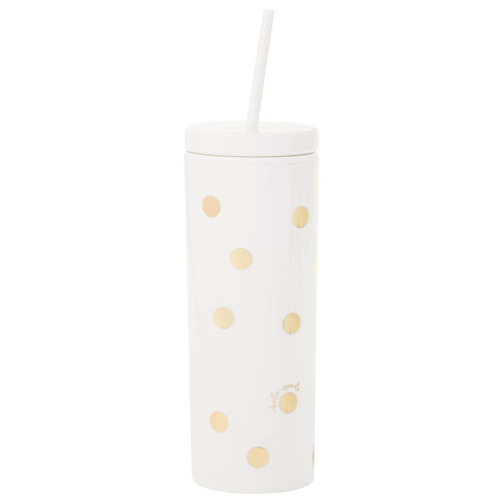 Kate Spade New York 20 Oz. Dot and Script Acrylic Tumbler with Straw in White and Gold, , large