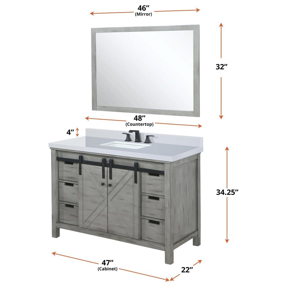 Lexora Home Marsyas 48&quot; Single Bathroom Vanity in Ash Grey with White Quartz Top and Rectangular Sink, , large