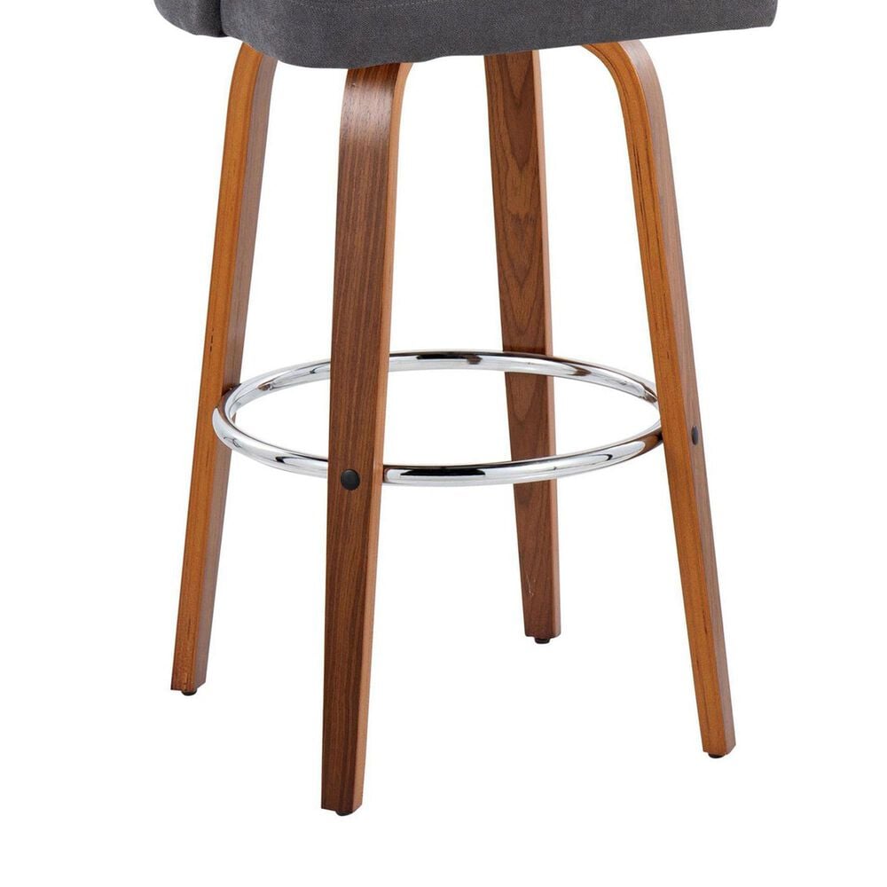 LumiSource Dahlia Swivel Bar Stool with Grey Upholstery in Walnut and Chrome (Set of 2), , large