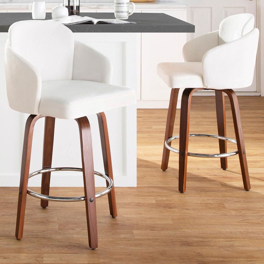 LumiSource Dahlia Swivel Counter Stool with Black Velvet Upholstery in Walnut and Chrome (Set of 2), , large