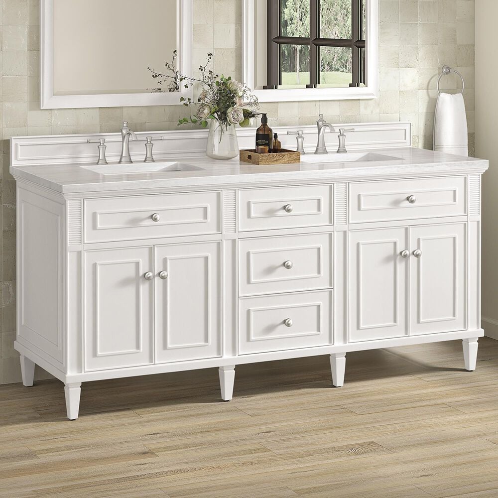 James Martin Vanities Lorelai 72&quot; Double Vanity in  Bright White with 3 cm Arctic Fall Solid Surface Top, , large