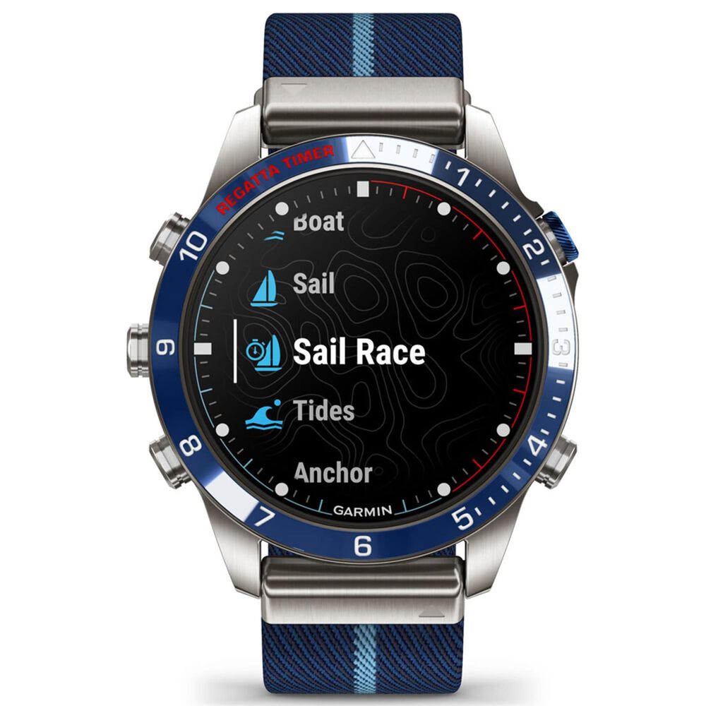 Garmin MARQ 2 Captain AMOLED Smartwatch Silver Grade 5 Titanium Bezel Case with Blue Nylon Band, , large