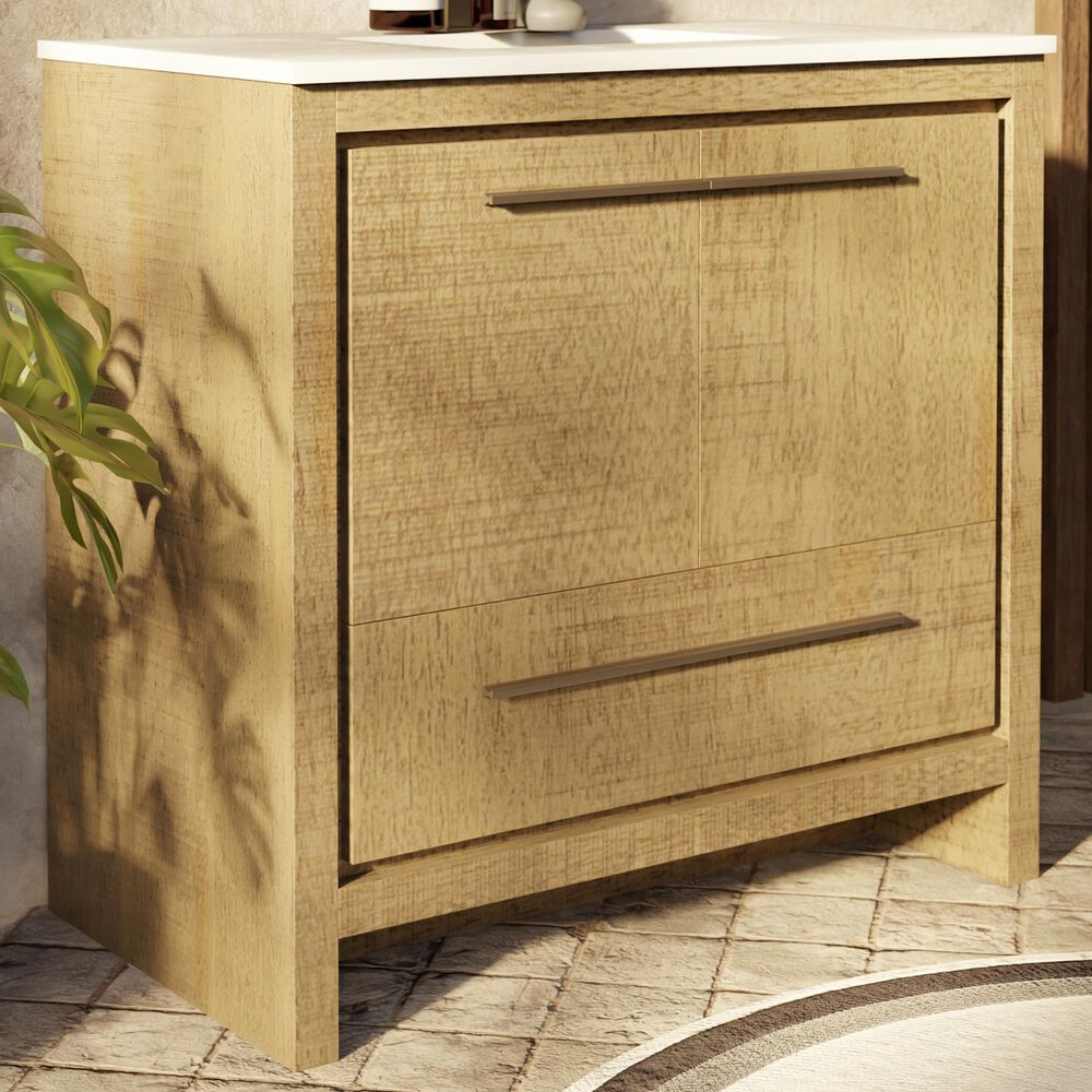 Lexora Home Lafarre 36" Single Bathroom Vanity in Rustic Acacia with 2 cm White Cultured Marble Top and Rectangular Sink, , large