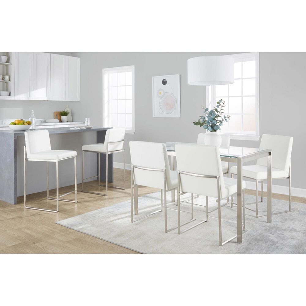 LumiSource Fuji 26" Counter Stool with White Upholstery in Stainless Steel (Set of 2), , large