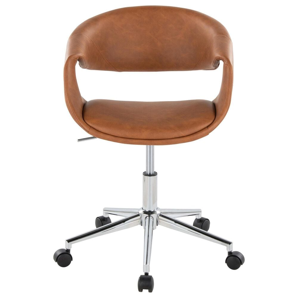 LumiSource Curvo Swivel Task Chair with Camel Faux Leather Cushion in Chrome, , large