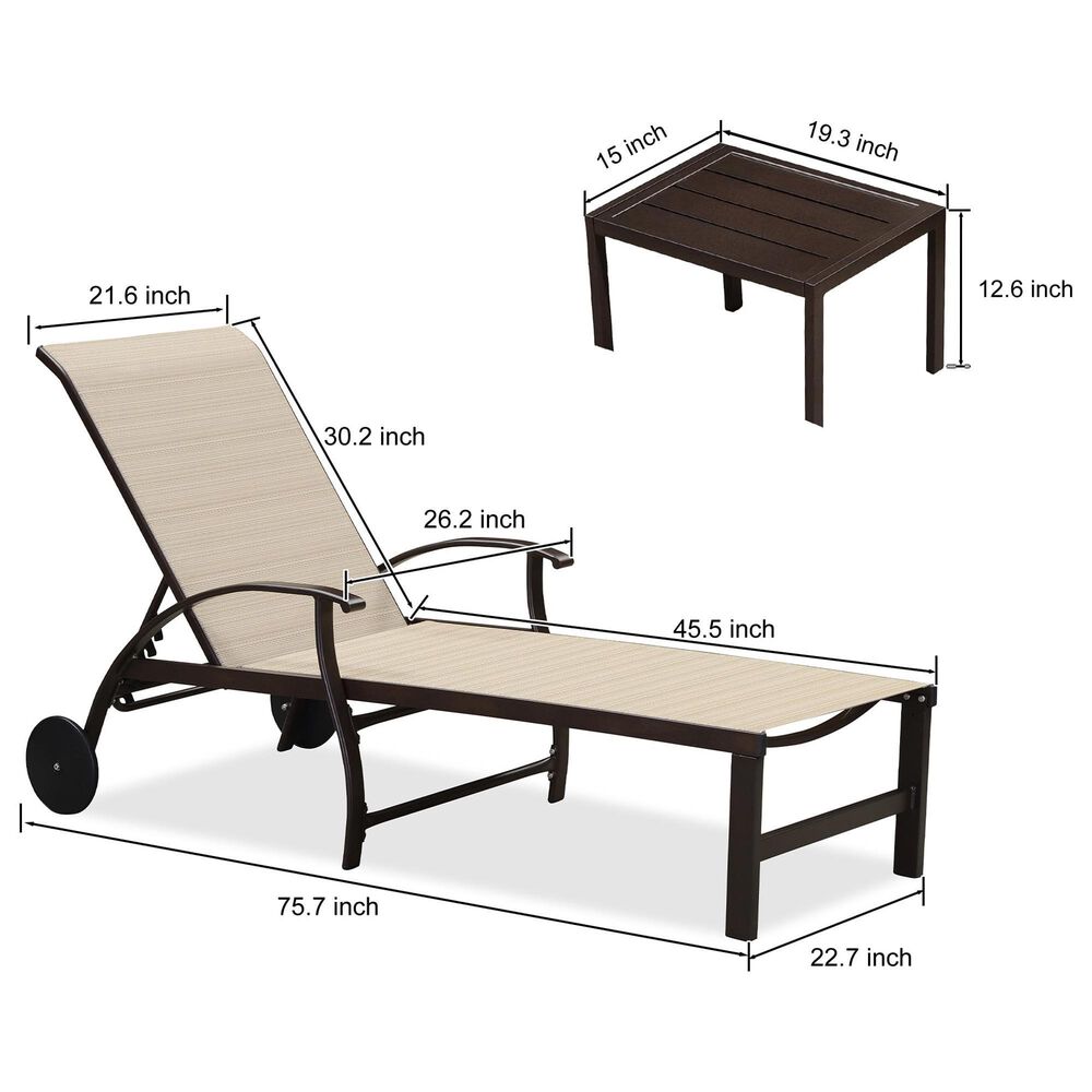 HOMLUX 3-Piece Patio Chaise Lounge Set with Wheels in Light Khaki, , large