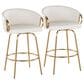 LumiSource Claire Swivel Counter Stool with White Faux Leather Upholstery in Gold (Set of 2), , large