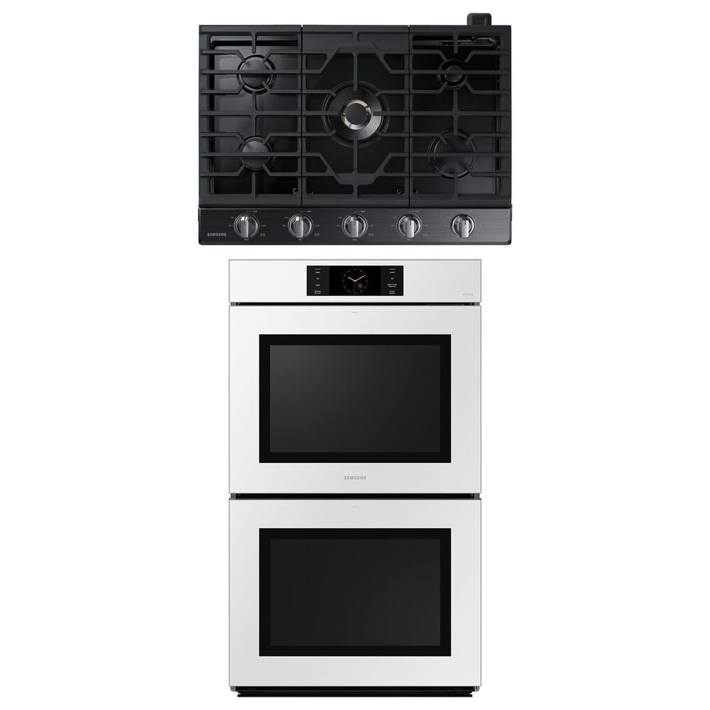 Samsung 2-Piece Kitchen Package with White 30" Glass Double Wall Oven and Black Stainless Steel 30" Smart Gas Cooktop, , large