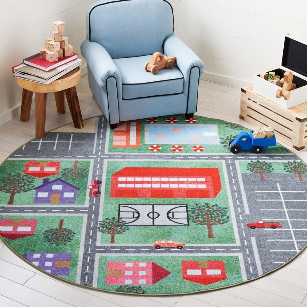 Safavieh Kids Playhouse 5&#39; Round Green and Charcoal Rug, , large