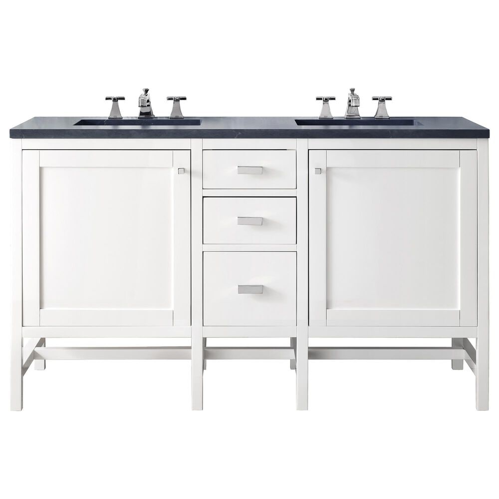 James Martin Vanities Addison 60" Double Bathroom Vanity in Glossy White with 3 cm Arctic Fall Solid Surface Top and Rectangular Sinks, , large
