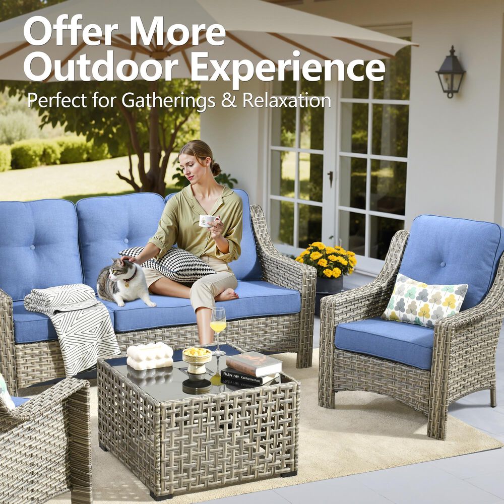 HOMLUX 5-Piece Outdoor Conversation Set with Solar Lighting Table in Diamond Blue, , large
