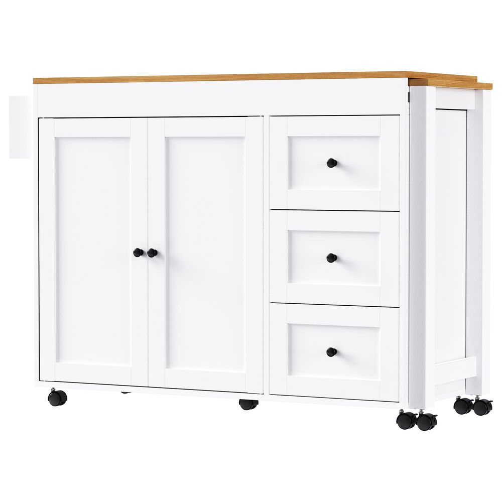 HOMLUX 74.8" Kitchen Island with Extendable Dining Table in White and Natural, , large
