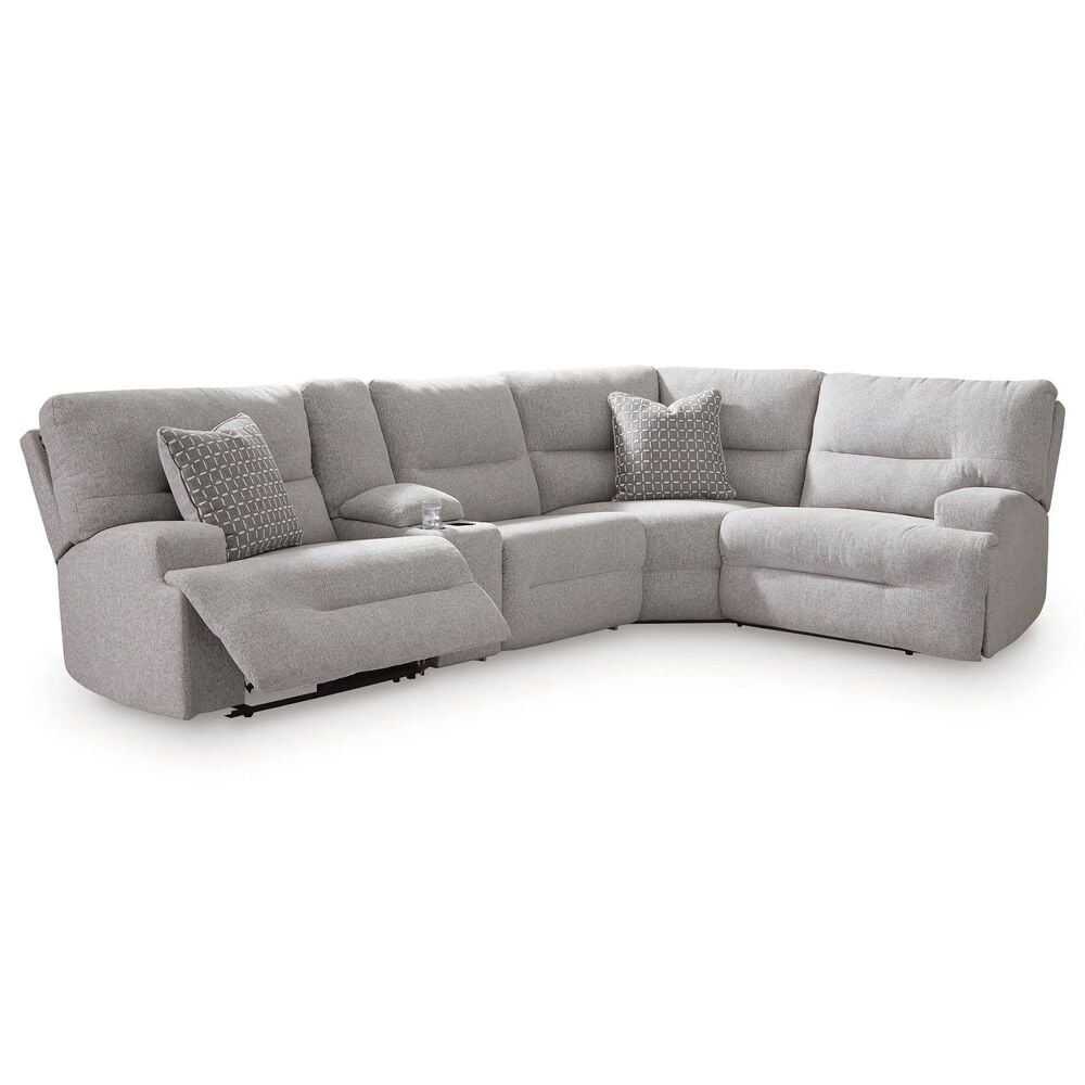 Ashley Acklen Place 5-Piece Power Reversible Reclining Sectional with Console in Pewter, , large
