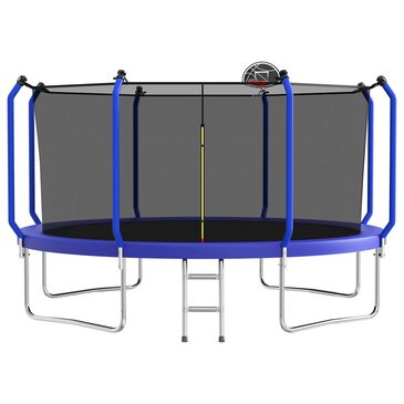 HOMLUX 14" Outdoor Trampoline with Enclosure Net and Ladder in Blue, , large
