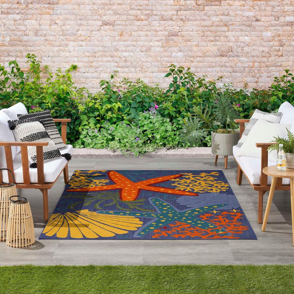 Nourison Aloha ALH24 7&#39;10&quot; x 10&#39;6&quot; Navy and Multicolor Indoor/Outdoor Area Rug, , large