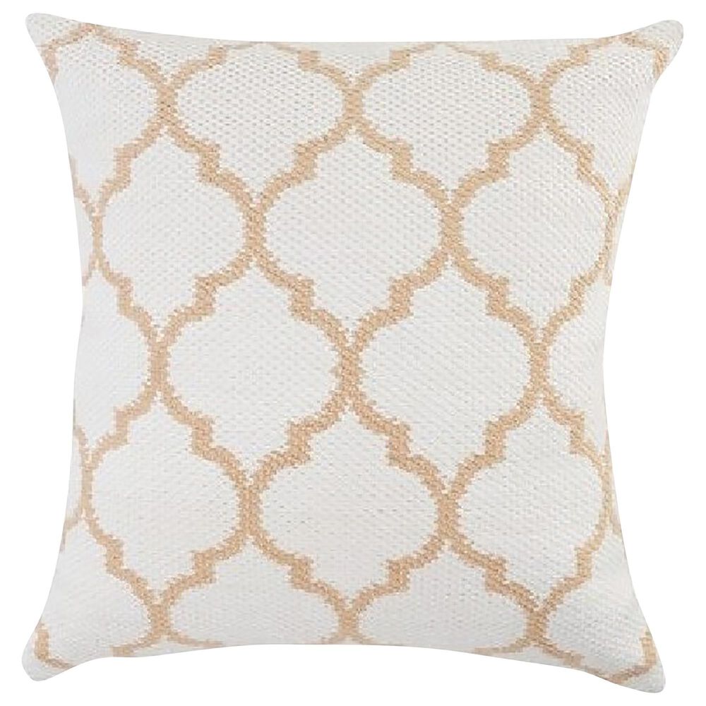 L.R. RESOURCES Lattice 20" x 20" Outdoor Throw Pillow in White and Caramel, , large