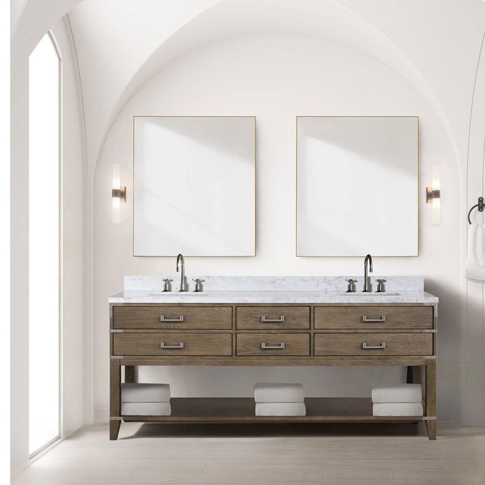 Lexora Home Norwalk 80&quot; Double Bathroom Vanity in Grey Oak with White Carrara Marble Top  and Rectangle Sink, , large