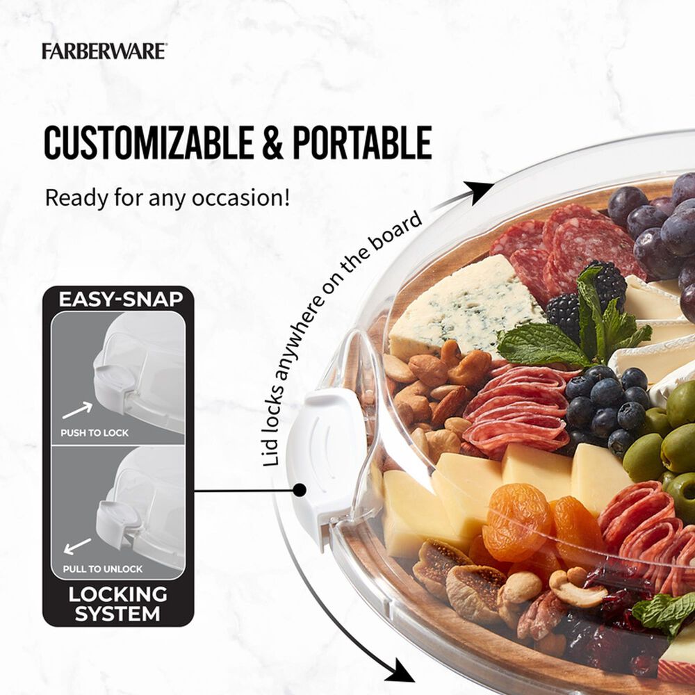 Lifetime Brands Build-a-Board Round Cutting Board with Single Compartment and Locking Lid in Natural and Clear, , large