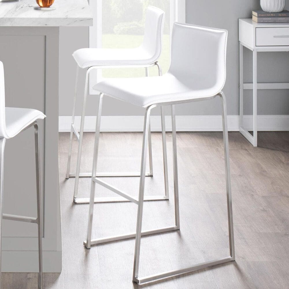 Lumisource Mara Barstool with White Cushion in Stainless Steel &#40;Set of 2&#41;, , large