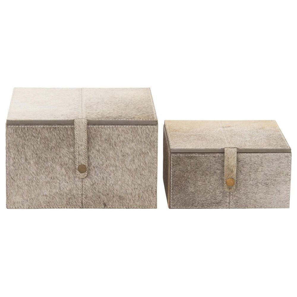Maple and Jade 2-Piece Handmade Cowhide Decorative Box Set with Snap Front Closure in Gray, , large