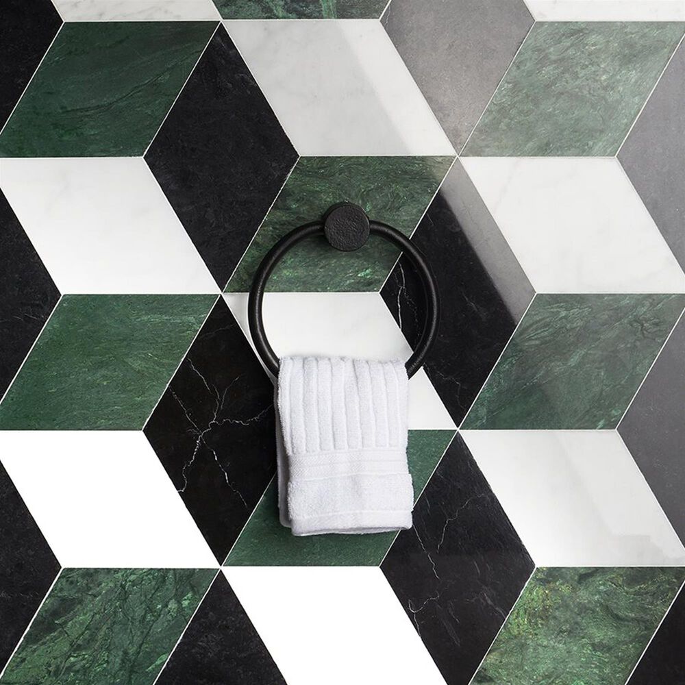 Soho Studio Pari Verde Nero, Dark Green and Carrara 8" x 9.21" Marble Mosaic Sheet, , large