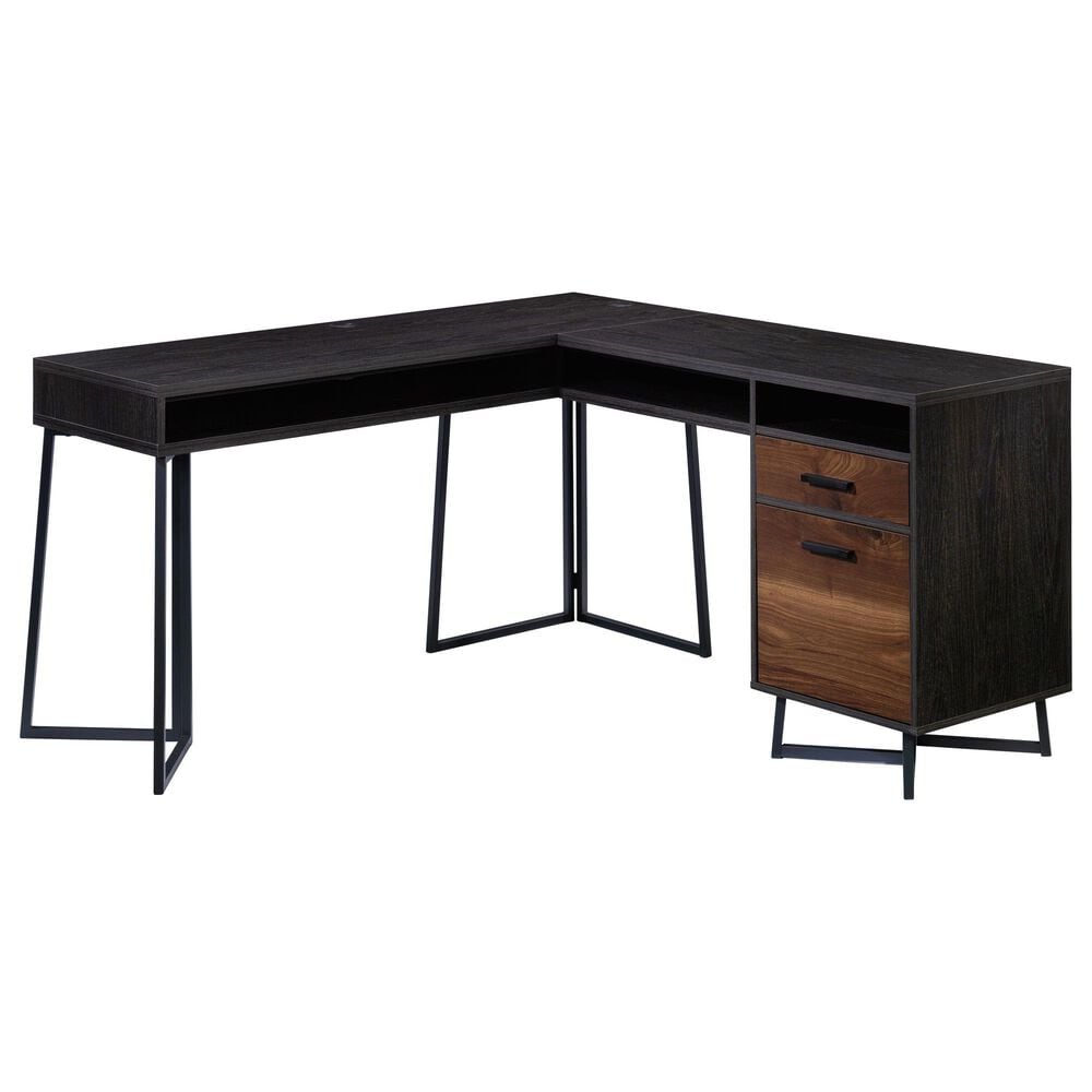 Hearth and Haven 2-Drawer L-Shaped Desk in Dark Walnut, , large
