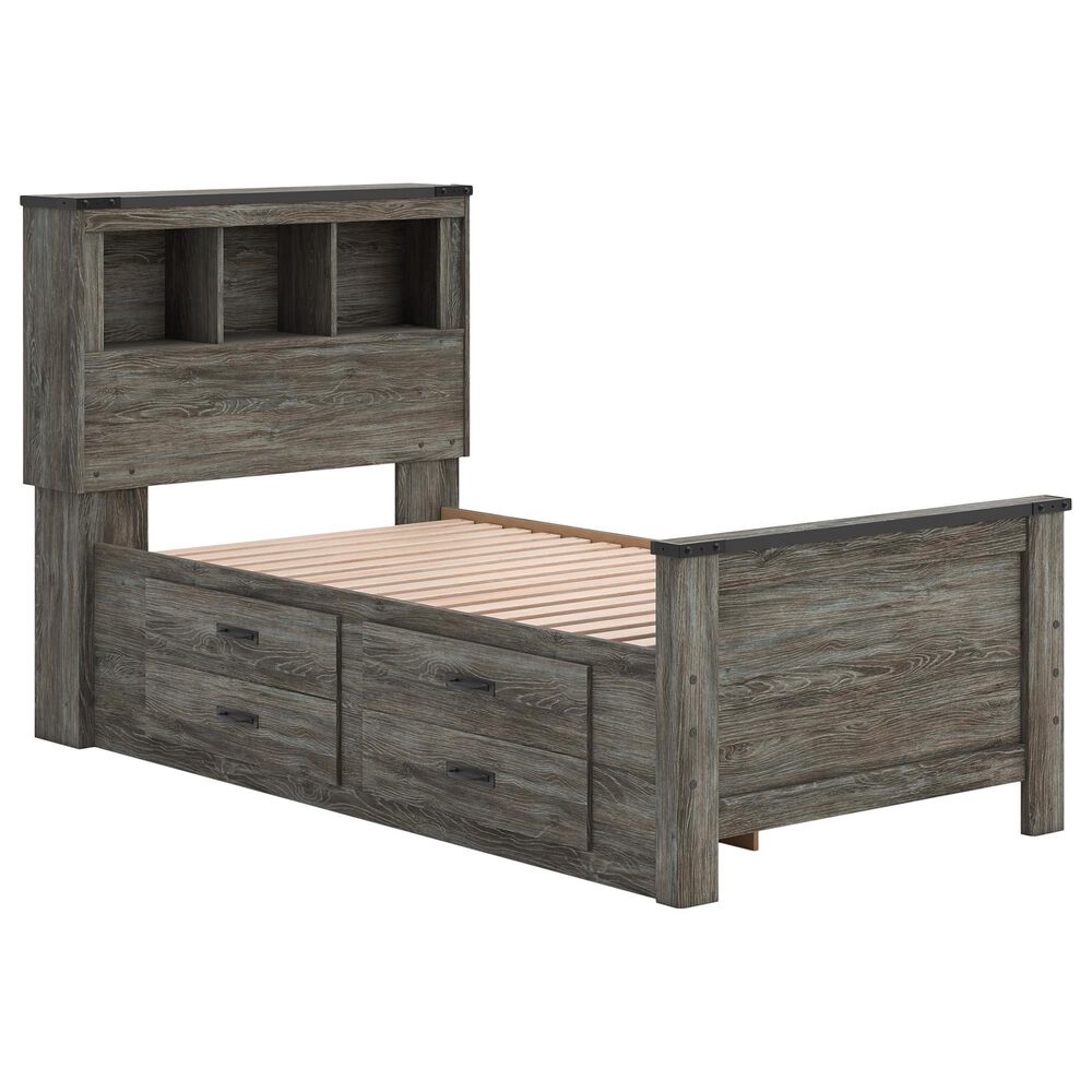 Ashley Frandern 5-Piece Twin Bookcase Storage Bedroom Set in Rustic Warm Gray, , large