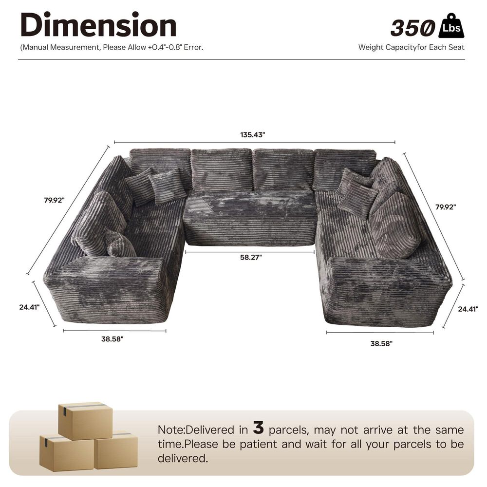 HOMLUX Modular Sectional Cloud Couch, Plush Corduroy U Shaped Sofa with Chaise, Big Comfy Couches Set in Grey, , large