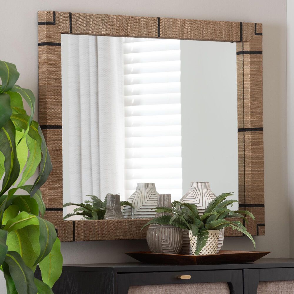 Baxton Studio Mirai Rectangle Accent Mirror in Natural and Black, , large