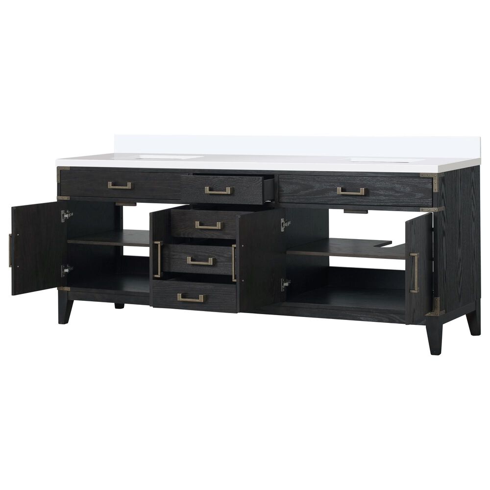 Lexora Home Laurel 84&quot; Double Bathroom Vanity in Black Oak with White Cultured Marble Top and Rectangular Sinks, , large