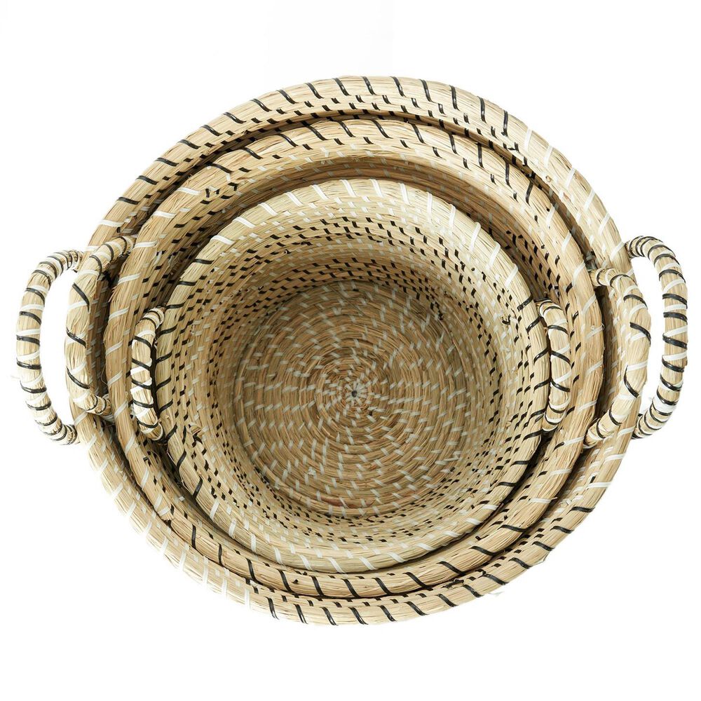 Maple and Jade Storage Basket with Handles in Beige, Matte White and Black &#40;Set of 3&#41;, , large
