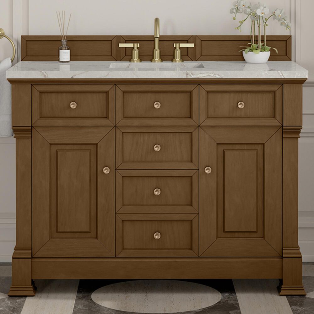 James Martin Vanities Brookfield 48" Single Bathroom Vanity in Honey Oak with 3 cm Victorian Silver Silestone Top, Rectangle Sink and FreePower Wireless Charger, , large