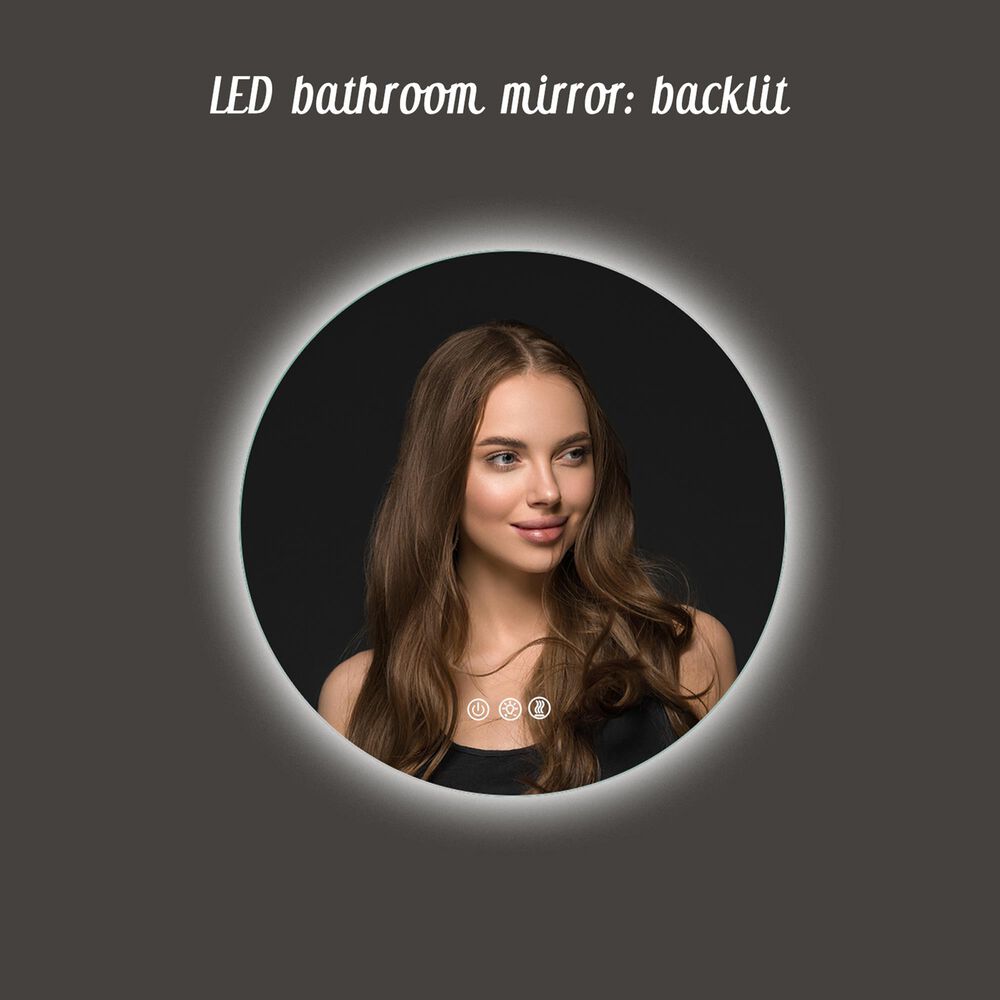 HOMLUX 36" Round Frameless LED Backlit Bathroom Vanity Mirror in Silver, , large