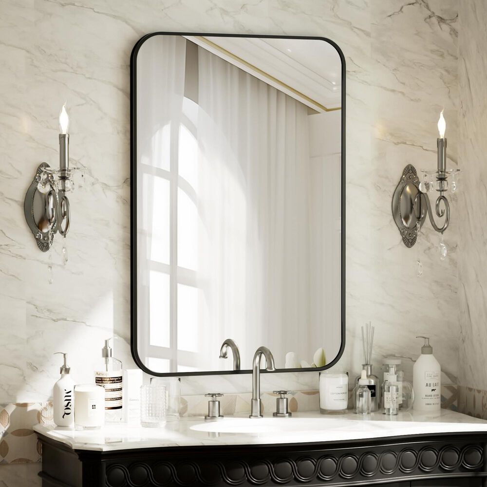 HOMLUX 24" x 36" Rectangular Wall Mirror in Black, , large