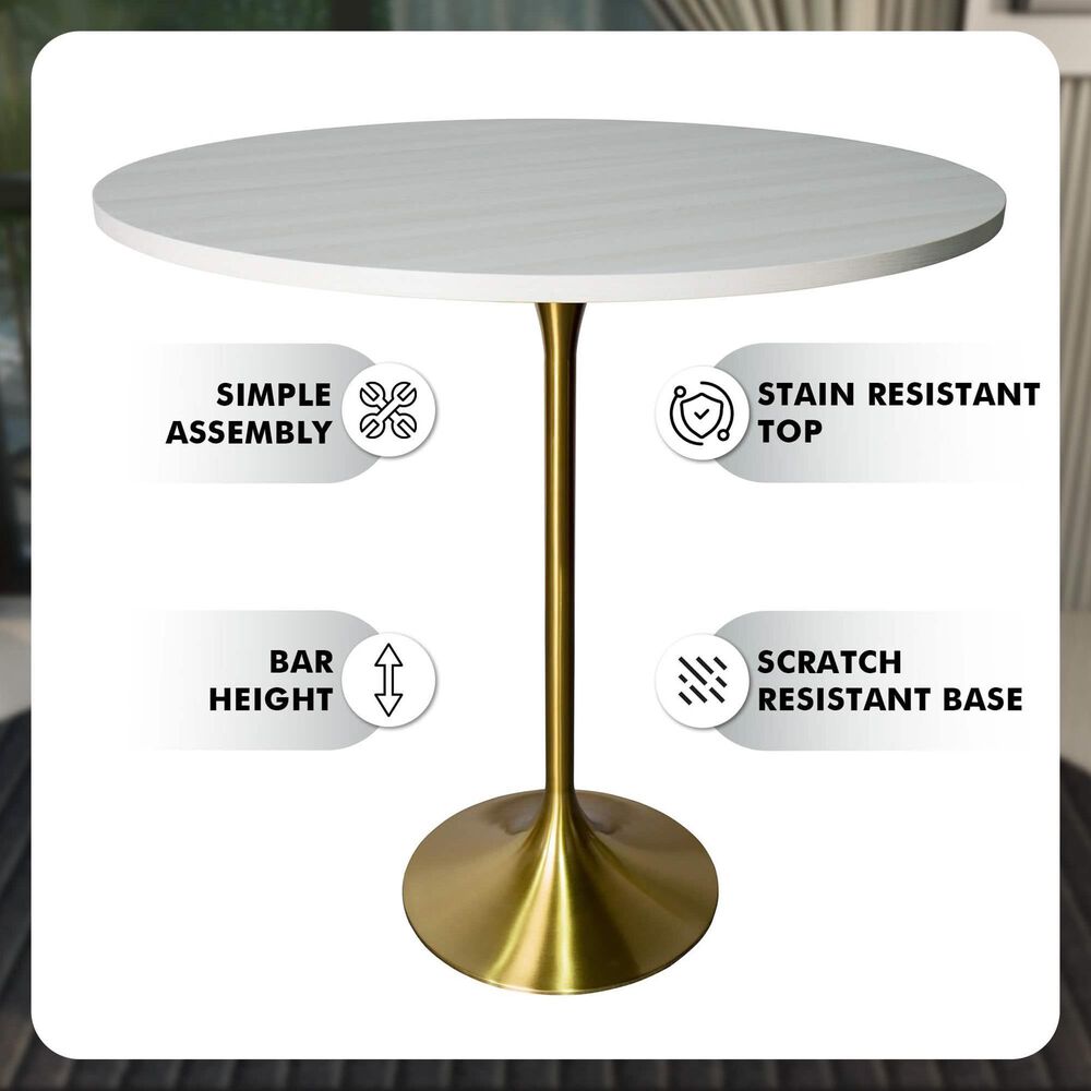 Leisuremod LeisureMod Verve Collection Modern Bar Height Table Brushed Gold Base with 48 Round Light Natural Wood MDF Top, , large