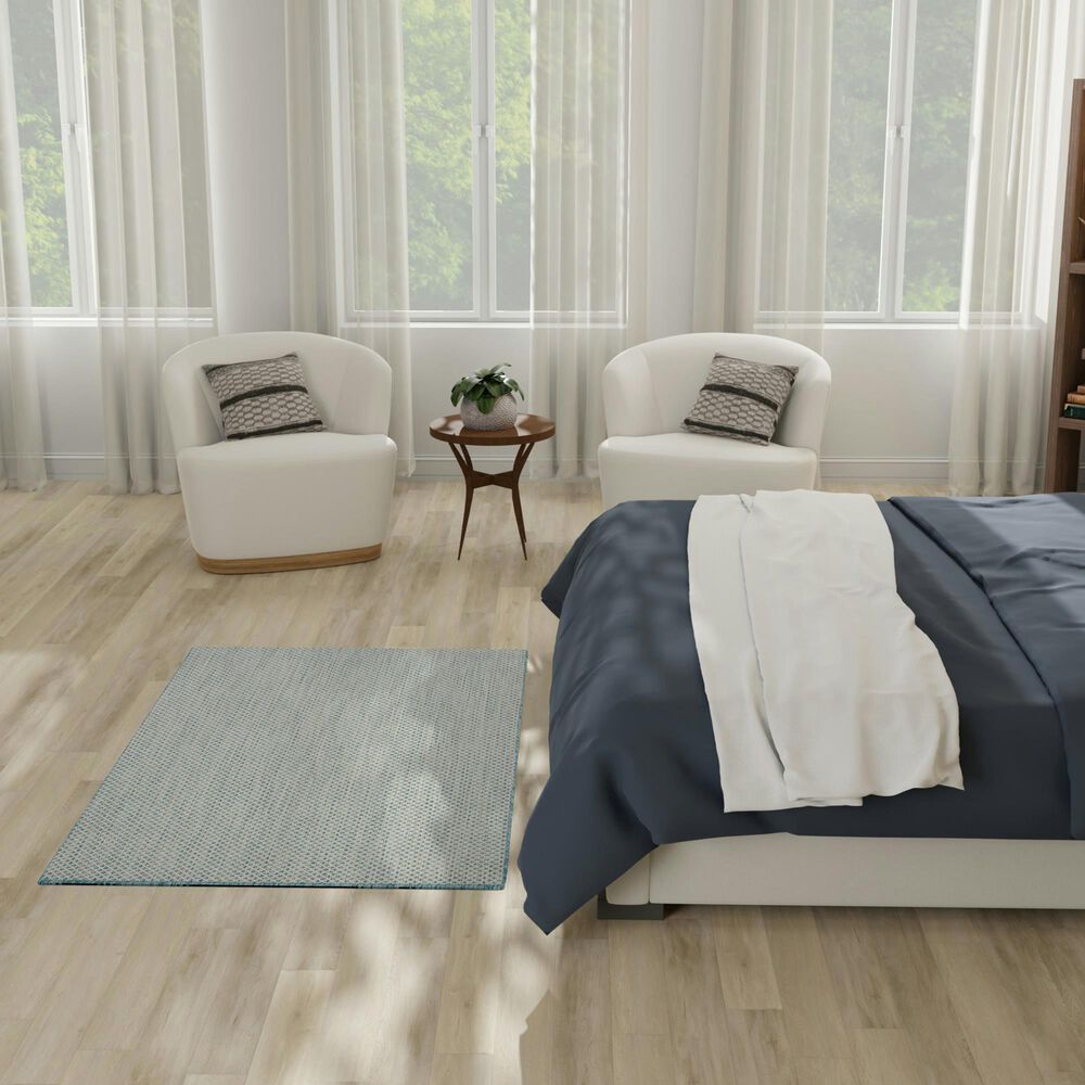 Nourison Courtyard Ivory and Aqua 3&#39; x 5&#39; Indoor/Outdoor Area Rug, , large