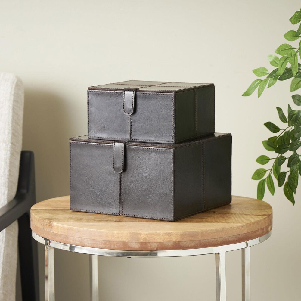 Maple and Jade 9.9&quot; 2-Piece Handmade Storage Decorative Box Set in Dark Brown, , large