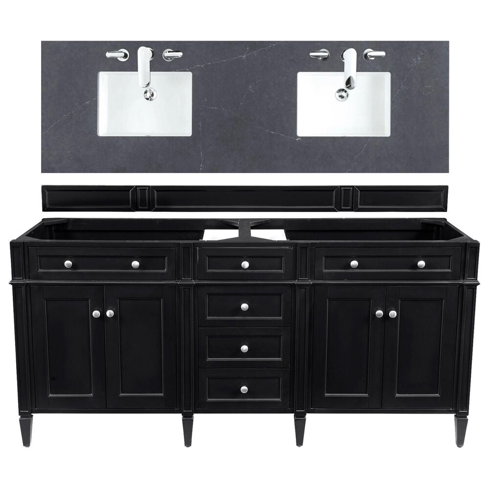 James Martin Vanities Brittany 72" Double Bathroom Vanity in Black Onyx with 3 cm Charcoal Soapstone Quartz Top and Rectangle Sinks, , large