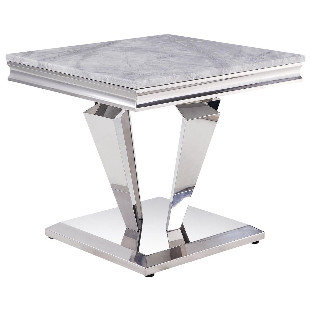 Gunnison Co. Satinka End Table in Light Gray Cultured Marble and Silver, , large