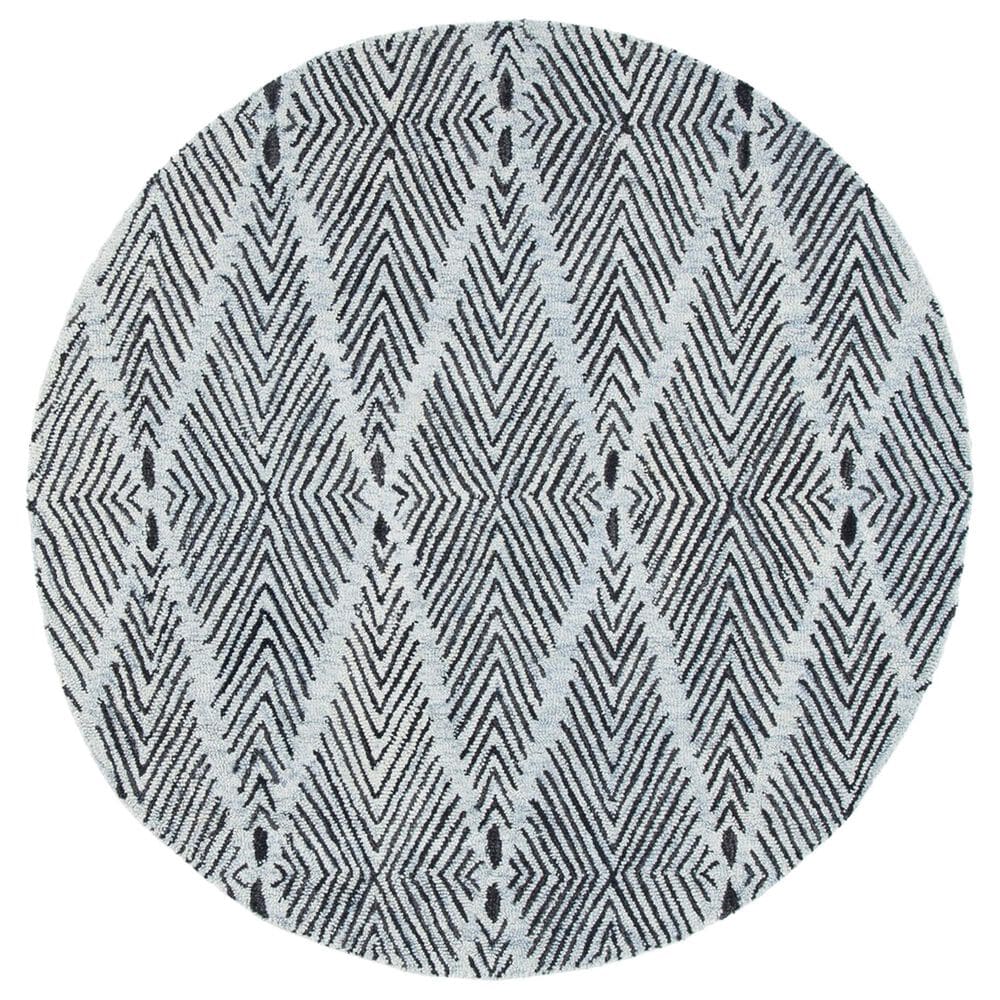 Safavieh Micro-Loop 5" Round Light Blue and Charcoal Area Rug, , large