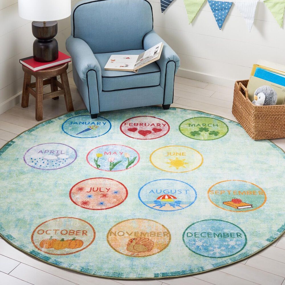 Safavieh Kids Playhouse 5&#39; Round Green and Blue Rug, , large