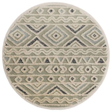 L&R Resources Sinuous Geometric Motif 6" Round Gray, Cream and Blue Area Rug, , large