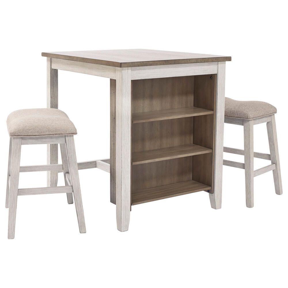 Signature Design by Ashley Skempton 3-Piece Counter Height Dining Set in White and Light Brown, , large