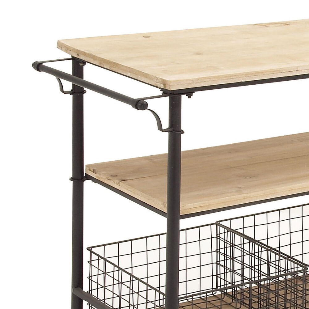 Maple and Jade 3-Drawer Storage Unit with Wire Baskets in Washed Brown and Black, , large